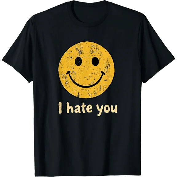 Retro Yellow Happy Face Funny I Hate You T-Shirt