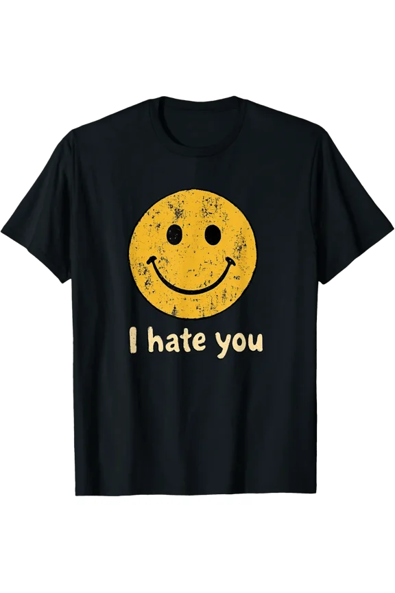 Retro Yellow Happy Face Funny I Hate You T-Shirt