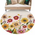 thumbnail image 1 of Retro Yellow Round Area&nbsp;Rug 5ft Red Daisy Watercolor Floral Linen Texture Non-Slip&nbsp;Washable Circle Rugs Soft Felt Indoor Floor Mat for Bedroom Kitchen Living Room Bathroom, 1 of 9