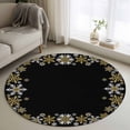 thumbnail image 1 of Retro Yellow Snowflake Round Living Room Rugs 3.3 ft, Winter Christmas Black Background Washable Area Rug with Non-Slip Sturdy Edge Binding Round Front Door Mat Floor Carpet for Entryway, 1 of 9