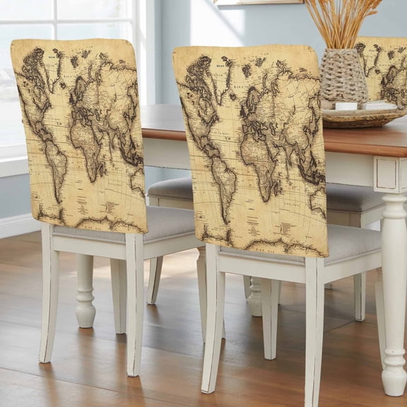 Retro Yellow World Map North America Asia Chair Covers Set of 8 Pacific Plate Chair Back Covers Stretch Removable Washable Slipcovers Protector for Dining Room Kitchen Party Decor