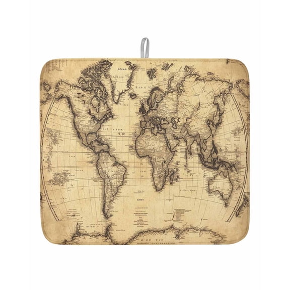 Retro Yellow World Map North America Asia Dish Drying Mats for Kitchen Counter,Absorbent Microfiber Dish Drainer Rack Mat Pacific Plate Drying Pad for Sinks,Utensils,Countertops,16x18in