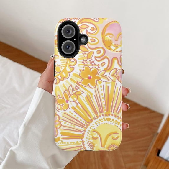 Retro Yellow and Pink Sun Face Floral Cell Phone Case for Apple iPhone ...
