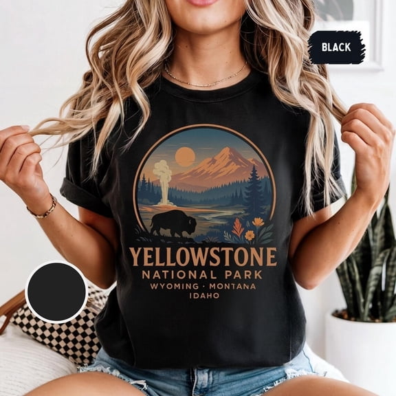 Retro Yellowstone National Park T-shirt, Vintage Unisex Garment-Dyed Shirt, Yellowstone Gift, National Park Lover Shirt