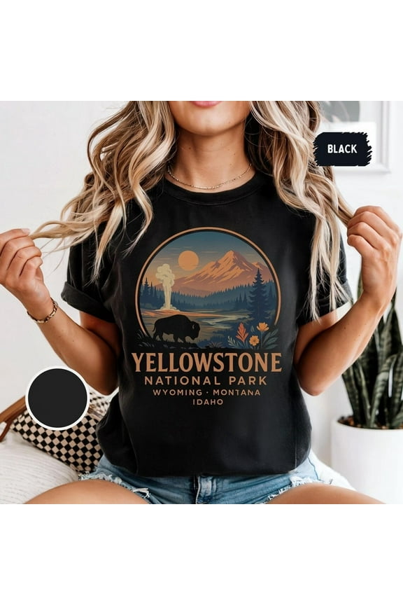 Retro Yellowstone National Park T-shirt, Vintage Unisex Garment-Dyed Shirt, Yellowstone Gift, National Park Lover Shirt