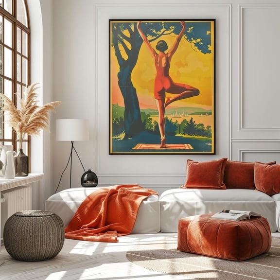 Retro Yoga Sun Salutation Poster, Unframed Paper Poster 8x10in