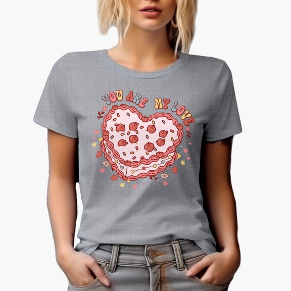 Retro You Are My Love with Heart Cherry Pie & Wavy Text, Valentine's Day Gift, Heather Grey T-Shirt, Medium