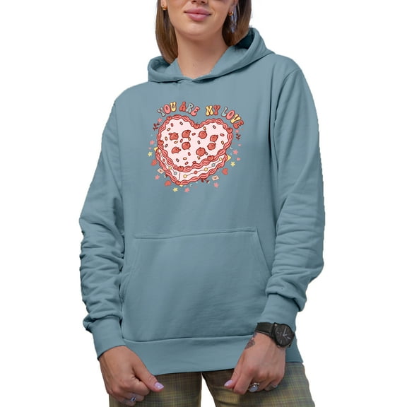 Retro You Are My Love with Heart Cherry Pie & Wavy Text, Valentine's Day Gift, Light Blue Hooded Sweatshirt or Hoodie, Medium