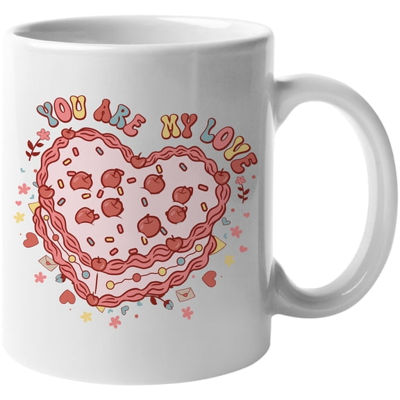 Retro You Are My Love with Heart Cherry Pie & Wavy Text, Valentine's Day Gift, White 11oz Ceramic Mug