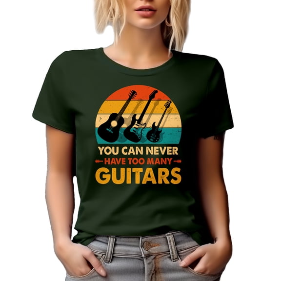 Retro You Can Never Have Too Many Guitars - Funny Musician, Guitarist or Guitar Player, Military Green T-Shirt, Small