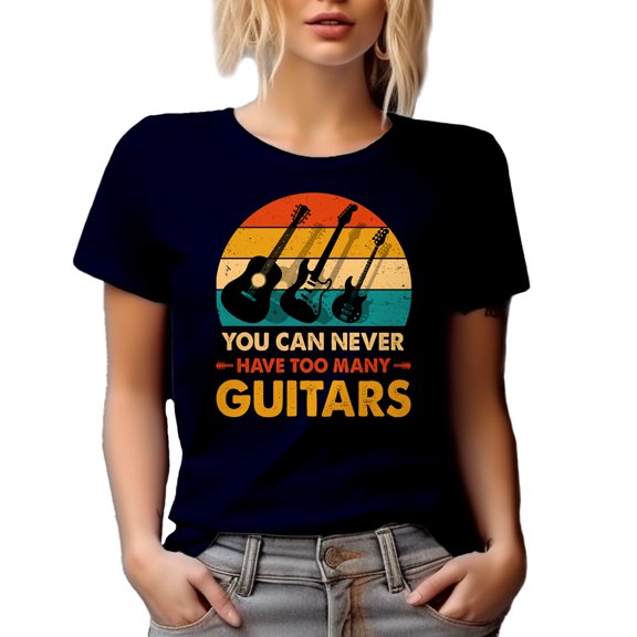 Retro You Can Never Have Too Many Guitars - Funny Musician, Guitarist or Guitar Player, Navy Blue T-Shirt, 2XL