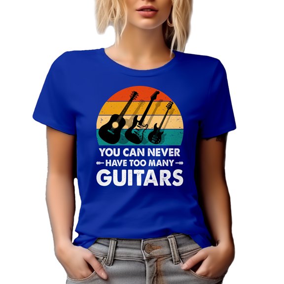 Retro You Can Never Have Too Many Guitars, Funny Musician, Guitarist or Guitar Player, Royal Blue T-Shirt, 3XL