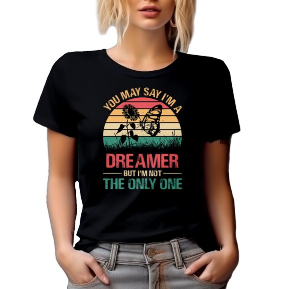 Retro You May Say I'm a Dreamer, I'm Not the Only One feat. a Sunflower & Butterfly, Black T-Shirt, Small