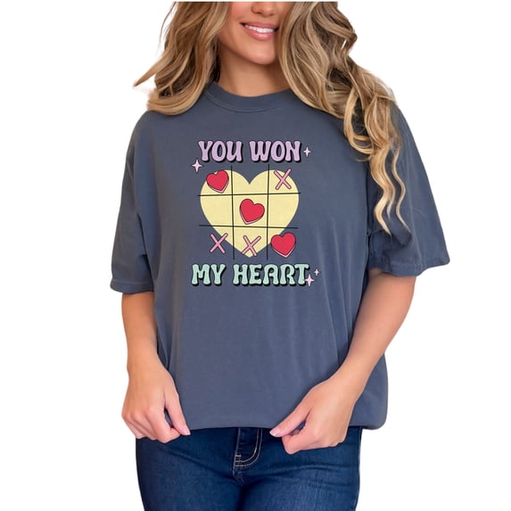 Retro You Won My Heart, Valentine's Day Game Art, Denim Comfort Colors T-Shirt, Small