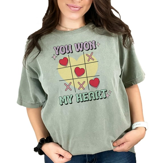 Retro You Won My Heart, Valentine's Day Game Art, Moss Comfort Colors T-Shirt, 3XL