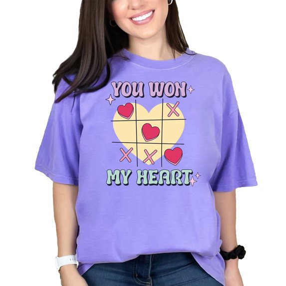 Retro You Won My Heart, Valentine's Day Game Art, Violet Comfort Colors T-Shirt, 3XL