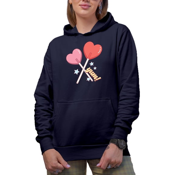 Retro Yum & Heart Lollipops Art, Valentine's Day Gift, Navy Blue Hooded Sweatshirt or Hoodie, 3XL
