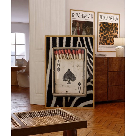 Retro Zebra Matchbox Wall Art, Playing Card Poster, Kitchen Print, Trendy Dorm Room And Bar Cart Decor