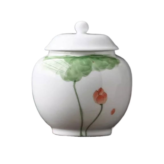 Retro Zen Lotus Pattern Ceramic Tea Canister Household Premium Storage Canister Exquisite Tea Warehouse