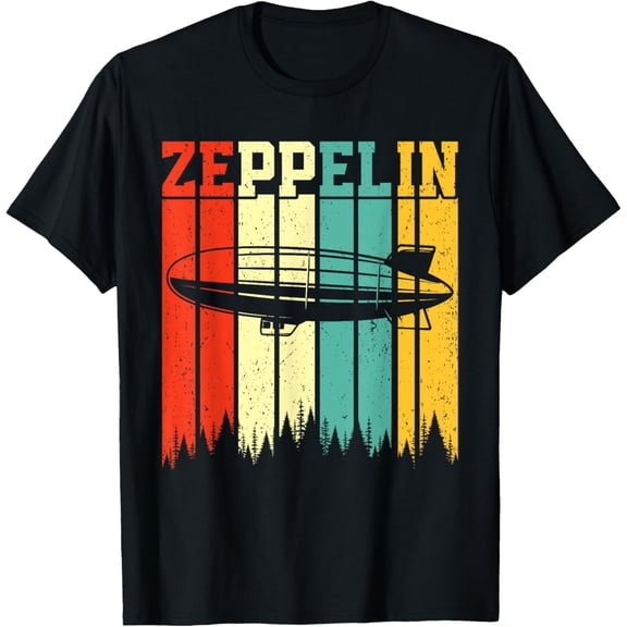 Retro Zeppelin 70s 80s Dirigible Airship Zepelin Zepplin T-Shirt- Classic Oversized vintage tee Unisex 100% Cotton Crew Neck T-Shirt Breathable Casual Everyday Wear Affordable Graphic Soft Cheap t sh