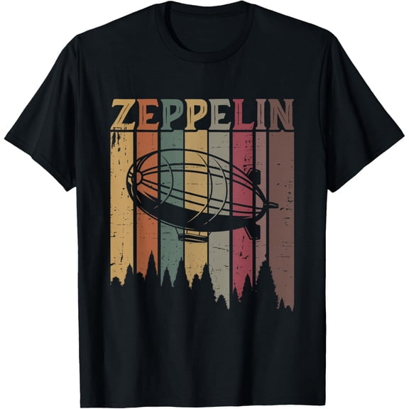 Retro Zeppelin 70s 80s Dirigible Airship Zepelin Zepplin T-Shirt- Classic Oversized vintage tee Unisex 100% Cotton Crew Neck T-Shirt Breathable Casual Everyday Wear Affordable Graphic Soft Cheap t sh