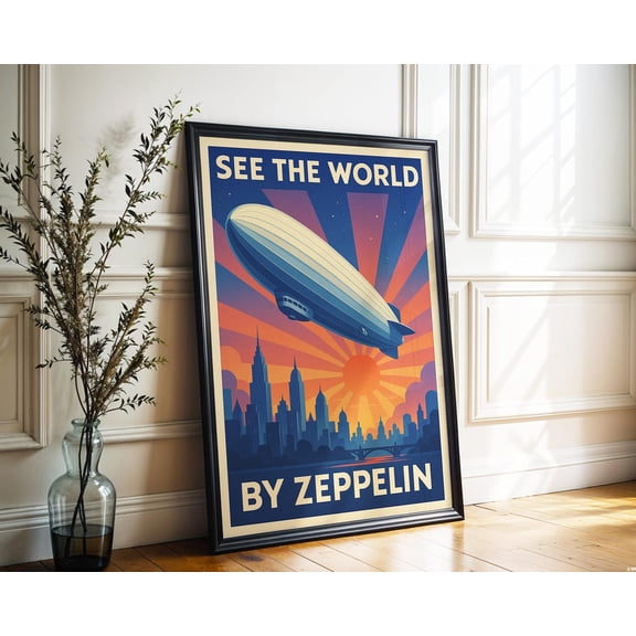 Retro Zeppelin Travel Mid Century Airship Poster Unframed Paper Print