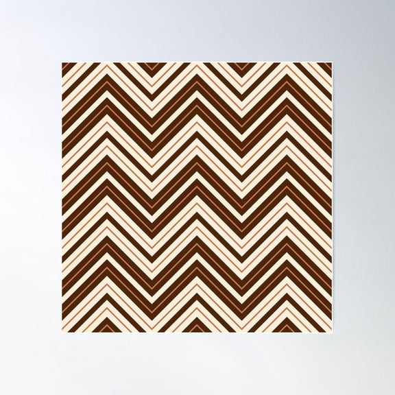 Retro Zigzag Pattern Cream Rust Brown Poster Wall Art, Modern Wall Decor For Living Room Bedroom, 24x24 UNFRAMED