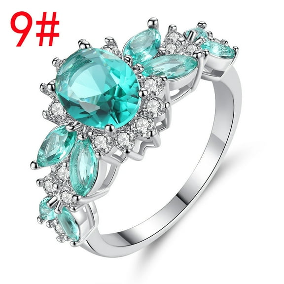 Retro Zircon Ring For Women With Green Blue Inlay Jewelry
