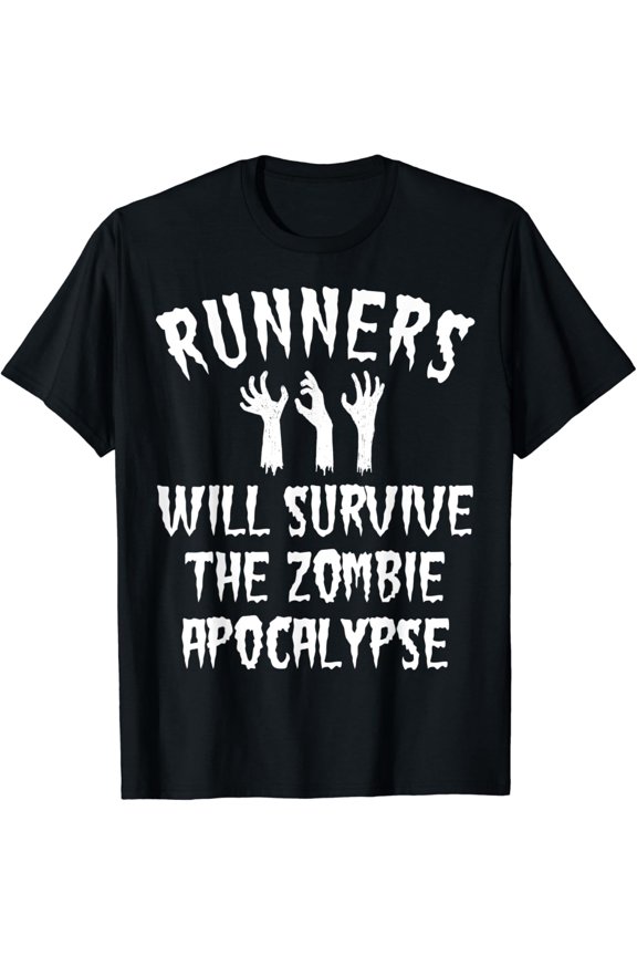Retro Zombie Apocalypse Survival Runner Graphic Tee - Funny Fitness Humor Men's Women's Short Sleeve T-Shirt