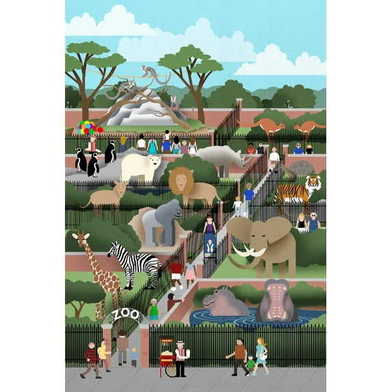 Retro Zoo (36x54 Giclee Gallery Art Print, Vivid Textured Wall Decor)