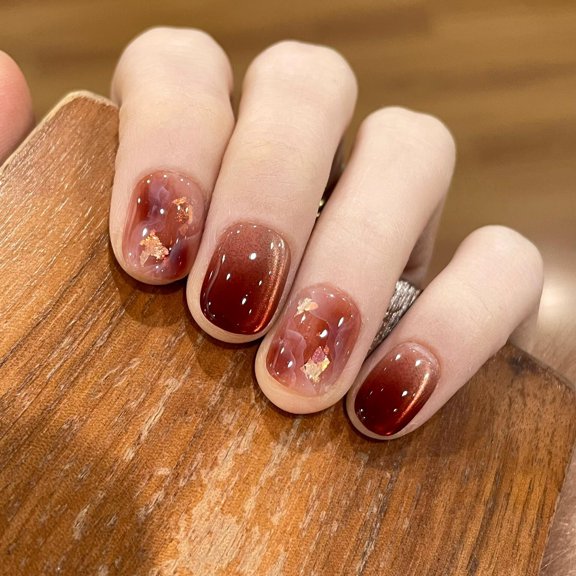 Retro atmosphere smudged cat's eye pure handmade wearing nail short white temperament nail art fake nail patch wholesale