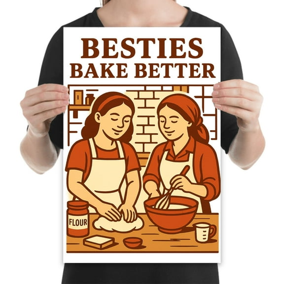 Retro baking art, 13x19 print for vintage kitchen wall decor and friendship gift