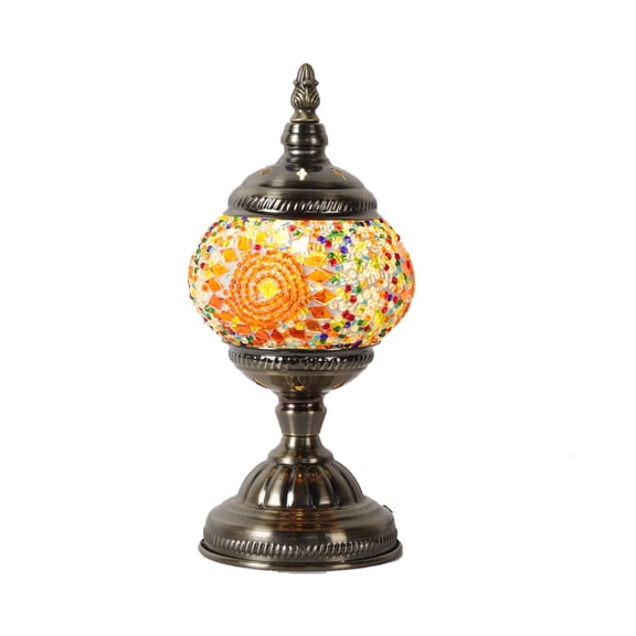 Bohemian style desk lamp, handmade glass mosaic lampshade, vintage antique bronze base, model TL-02, three level dimming plug-in version, including one E12 light source, size: length 4.93 * width 4.5