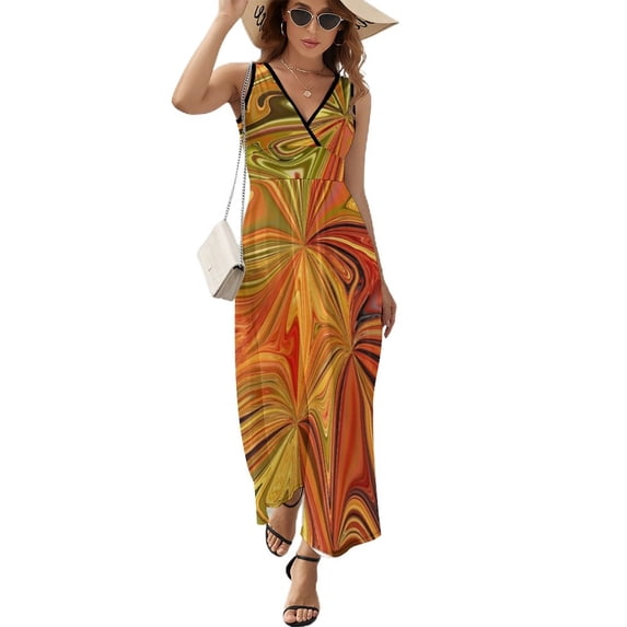 Retro brown and yellow pattern Sleeveless Dress dress women summer dresses for women