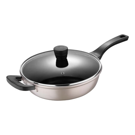 Retro by Bergner - 11" Non Stick Cast Aluminum Saute Pan with Vented Glass Lid, 11 Inches, 4 Quarts, Champagne