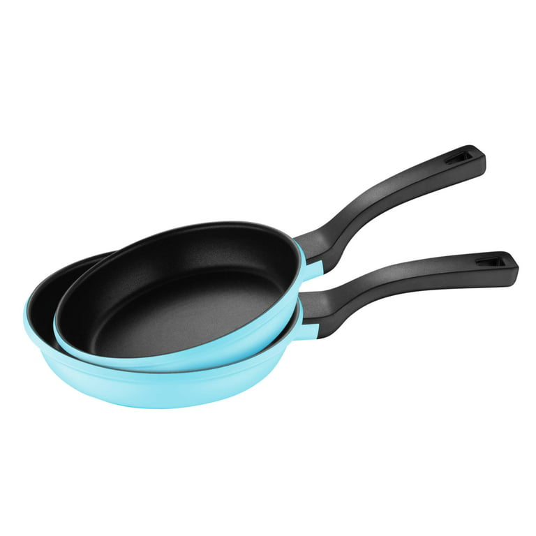 Retro by Bergner - 10 Pc Non Stick Cast Aluminum Pots and Pans Cookware  Set, 10 Pieces, Blue 