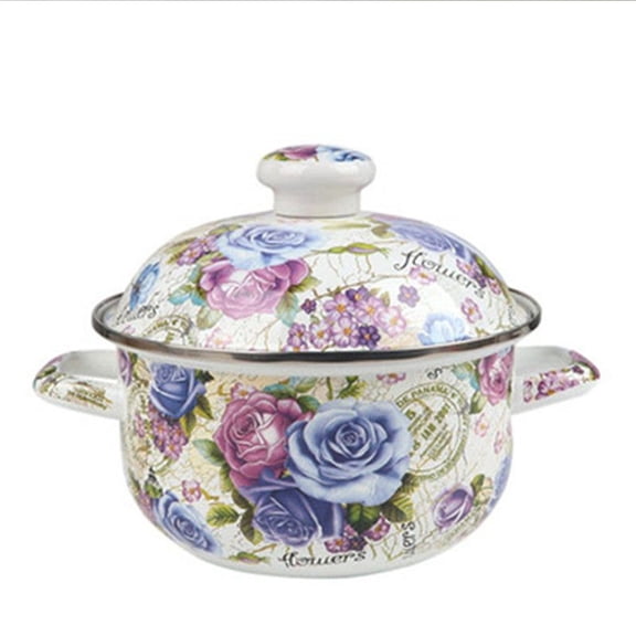 Retro casserole pot with lid, heat-resistant double handle, cooking pot, retro flower, for soup, rice dishes, soup casseroles