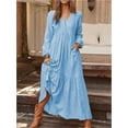 thumbnail image 1 of Retro casual long-sleeved cotton and linen dress, 1 of 3