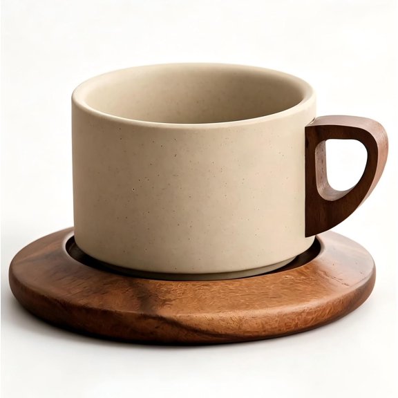 Retro ceramic coffee mug, Creative Cone coffee cup set elegant small- Solid handle and coaster - Suitable for , restaurant, party and office use.250ml/8.45floz (standard type)
