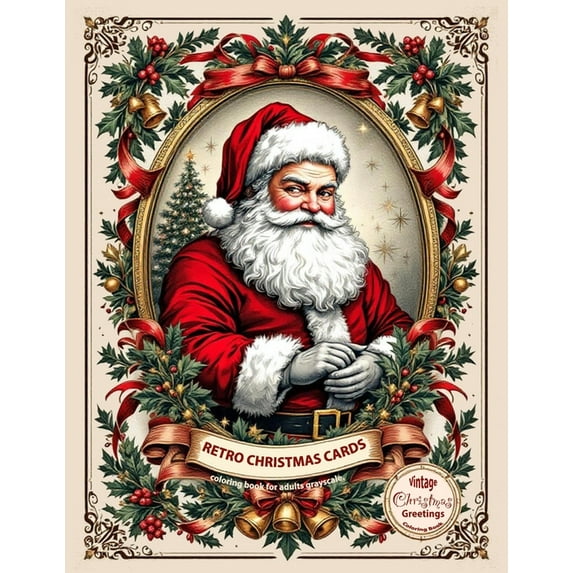 Retro christmas cards coloring book for adults grayscale. Vintage christmas greetings coloring book: Old fashioned chris, (Paperback)