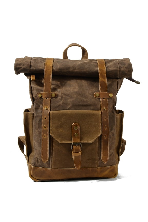 Retro contrast color waterproof rucksack,Brown