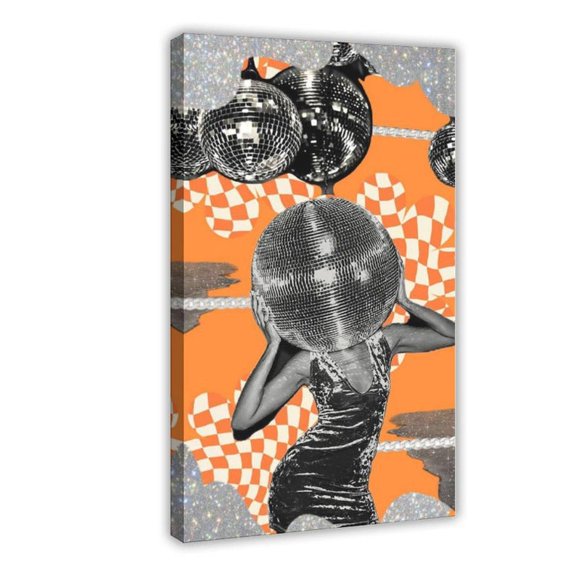 Retro disco ball collage poster featuring glam dance party aesthetic illustration Wall Art Decor 8x12 UNFRAMED