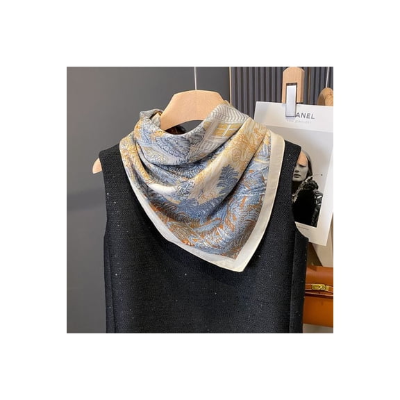 Retro double-sided print scarf for women (FreeSize, MultiBlue)