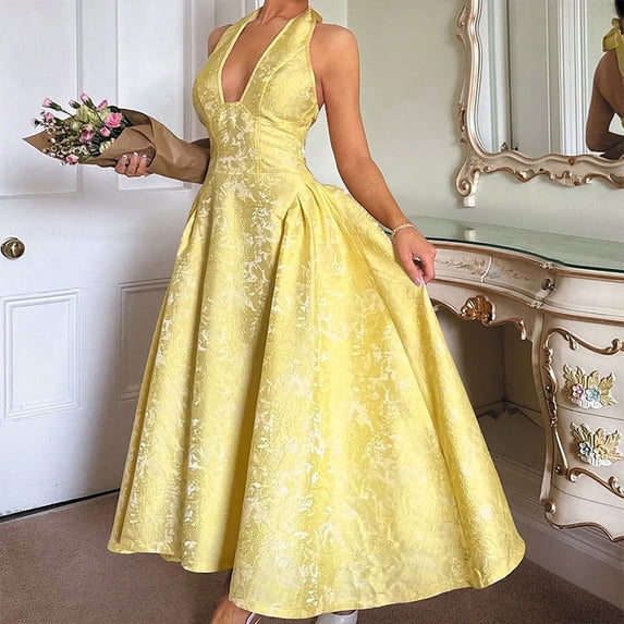 Retro embossed floral V-neck sleeveless maxi dress