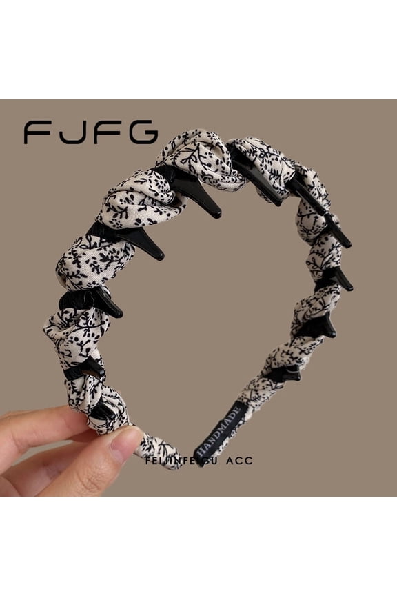 Retro fabric-wrapped floral pattern hairband for women, heightening the crown of the head to make the face appear smaller, versatile and elegant, suitable for styling and washing hair.