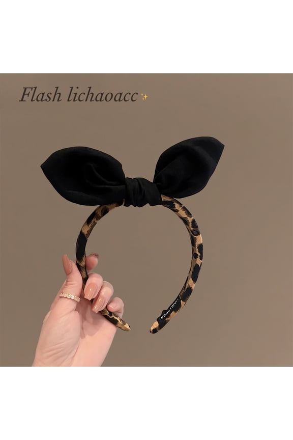 Retro fashion leopard print bow headband new textured hair clip for women versatile outdoor headband