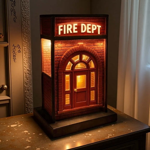 Retro fire station Decorative Lamp, Mini Size Fire Dept Vintage Lamp, Classic Fire Station Crafted Design, Warm Lighting Accent Ornament for Indoor Living Space Display & Art Decoration