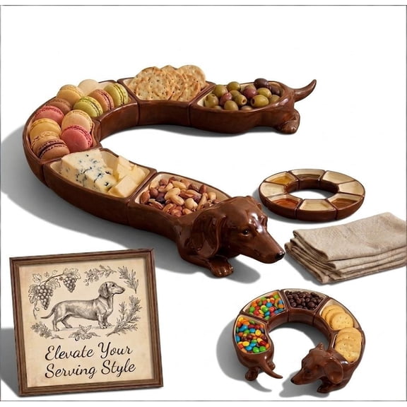 Retro five-piece dachshund plate set, five-compartment plate, divider tray set, suitable for holding snacks, cheese, nuts, and fruit, perfect for entertaining guests and party table decoration