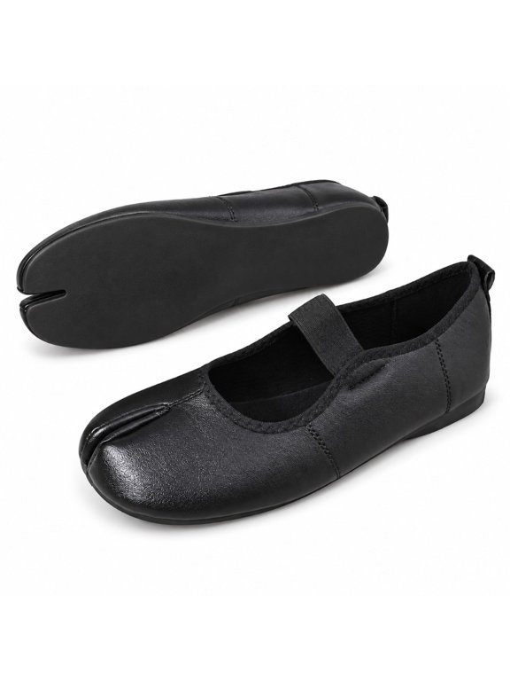 Retro flat bottom split-toed pig's trotters shallow mouth single shoes women's 2026 summer new Mary Jane shoes fashionable round head small leather shoes