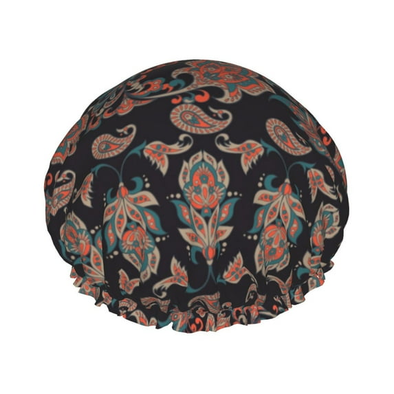 Retro floral pattern Shower Cap, Double Layers Shower Cap Rreusable Waterproof, Elastic Bathing Hair Hat for Women, Washable Hair Cap for All Hair Lengths